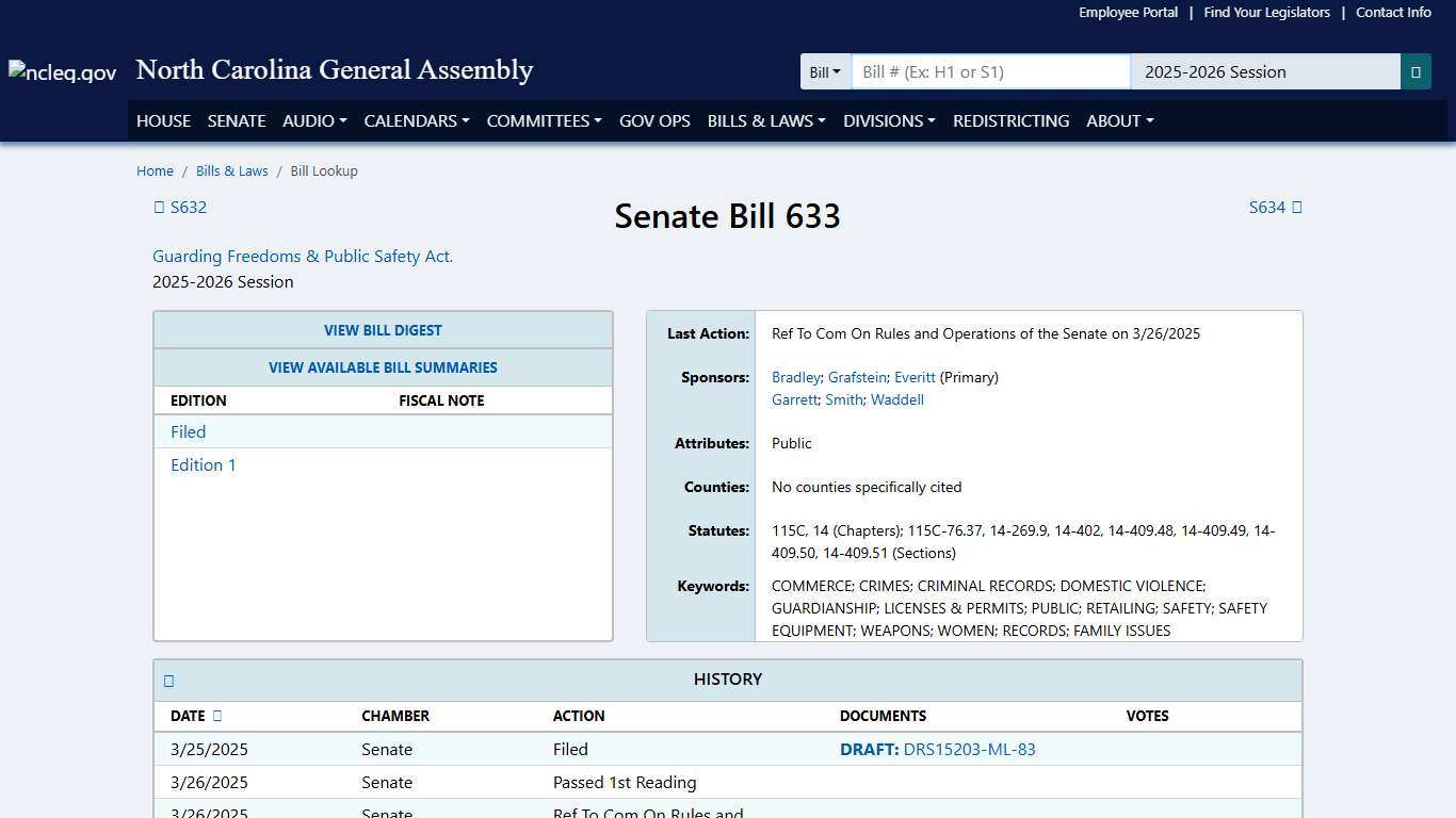Senate Bill 633 (2025-2026 Session) - North Carolina General Assembly