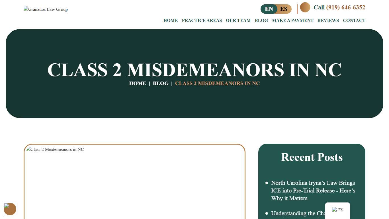 Class 2 Misdemeanors in NC 2026