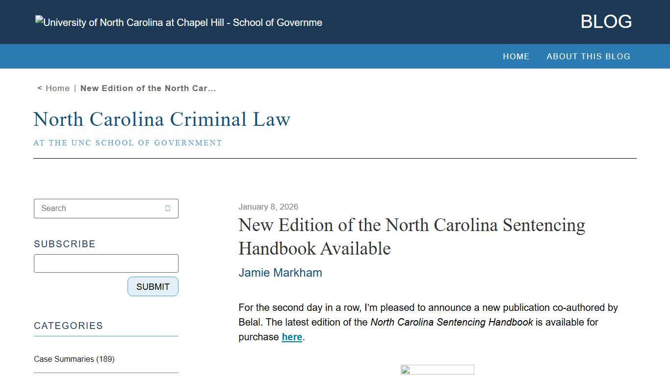 New Edition of the North Carolina Sentencing Handbook Available – North Carolina Criminal Law